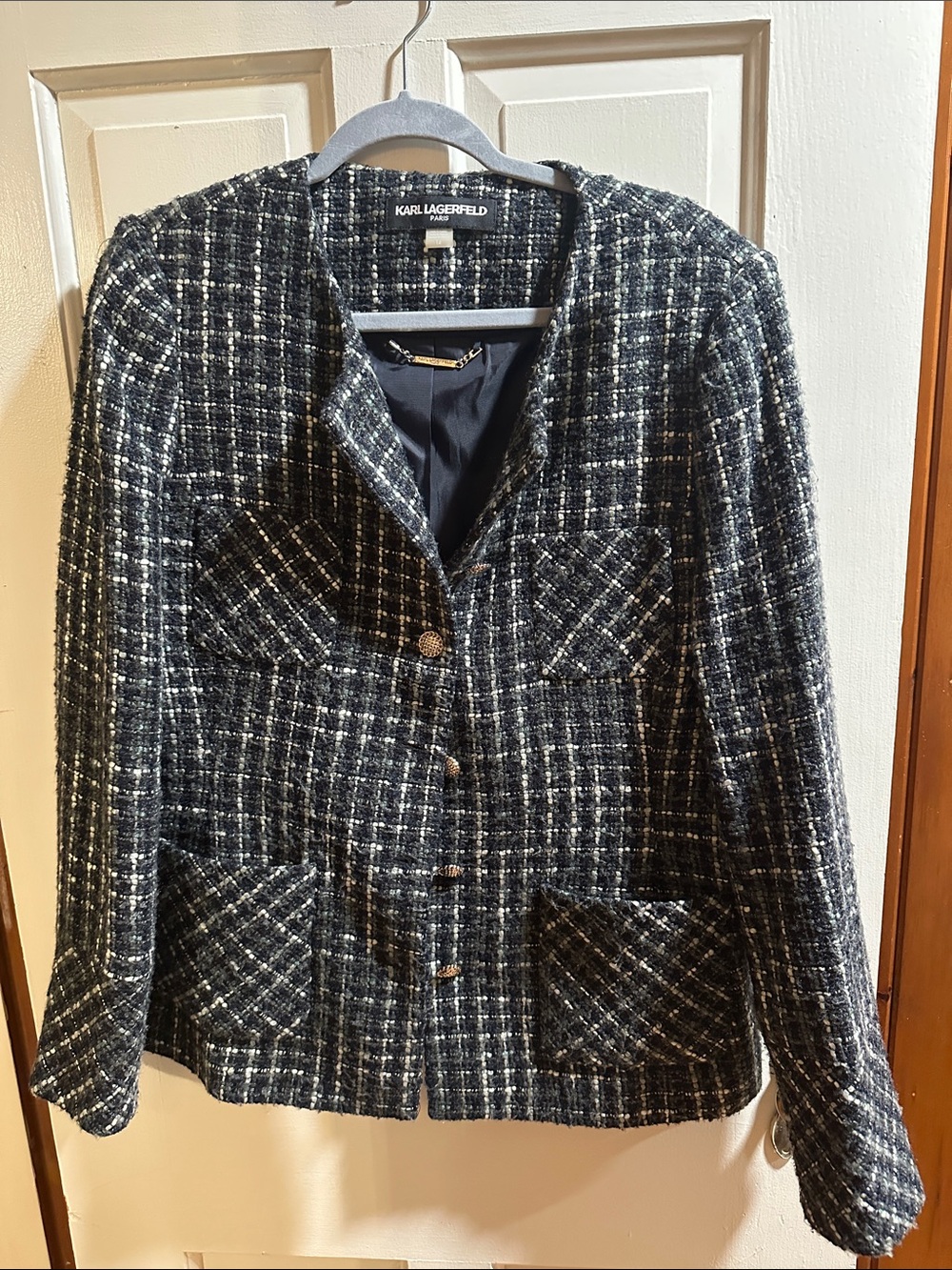 Karl Lagerfeld Black & White Tweed Blazer Jacket